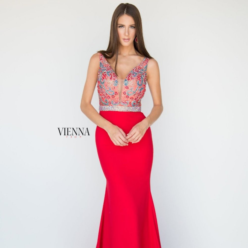 Red Straight Gown by Vienna Prom 9932
